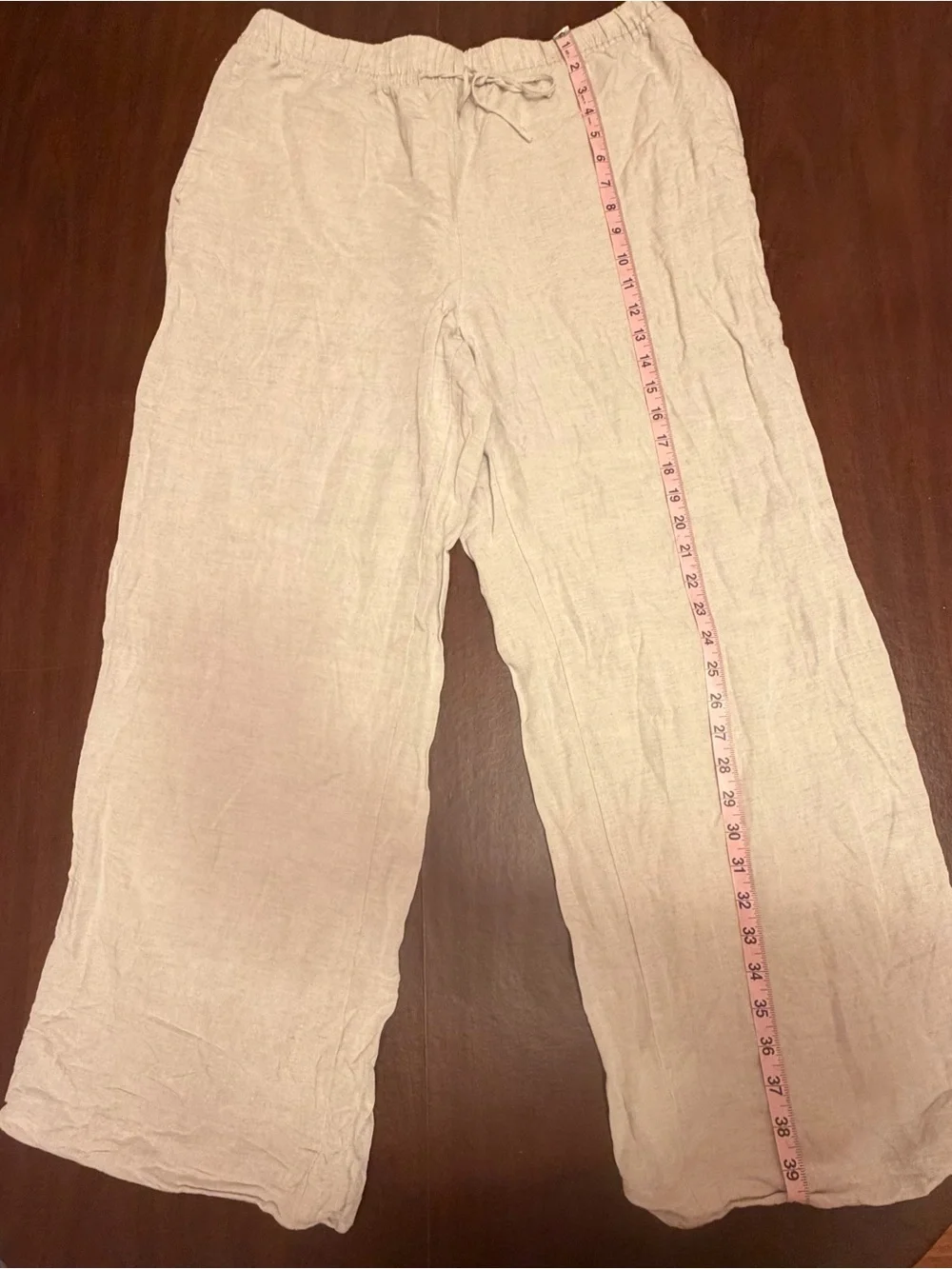 H&M Linen Blend Wide Leg Drawstring Pants Beige Large